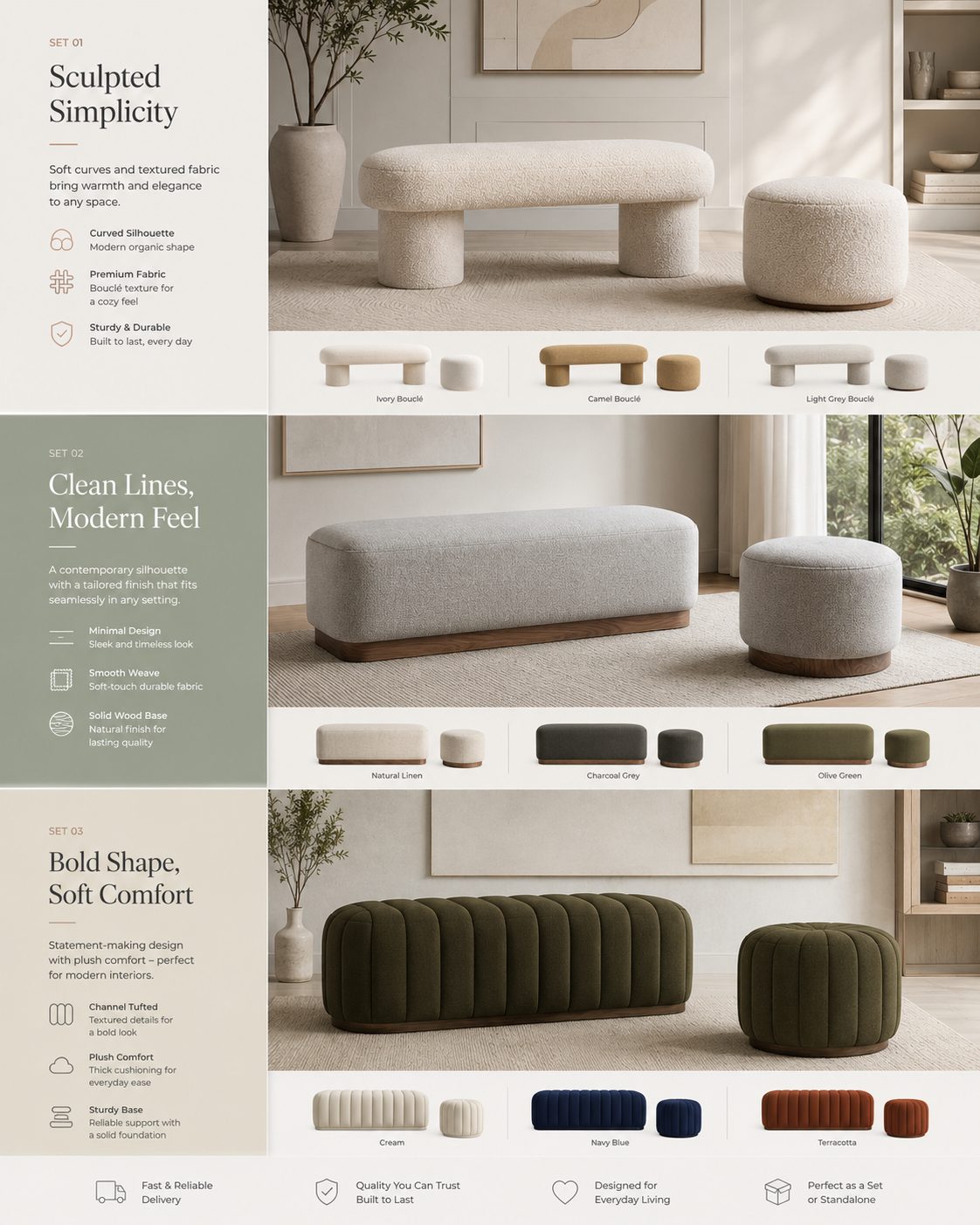 Custom Bench & Pouf